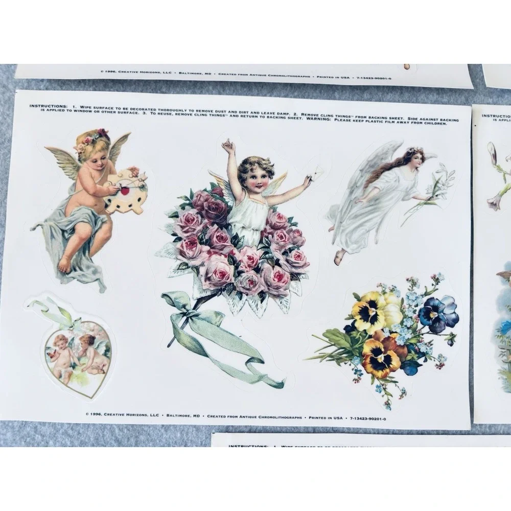 5 Sheet Window Decals Static Cling 1996 Creative Horizons Angels Cherubs Vintage